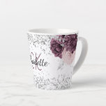 Silver burgundy flowers elegant monogram name latte mug<br><div class="desc">A white background decorated with burgundy and pink florals,  flowers and faux silver glitter,  sparkles. Personalise and add your monogram initials,  first name and full name.</div>