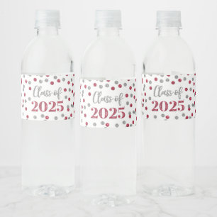 Silver Burgundy Glitter Class of 2025 Graduation Water Bottle Label