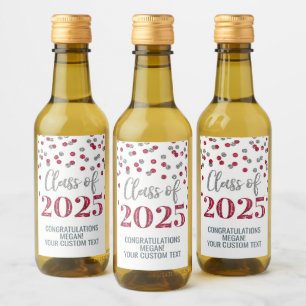 Silver Burgundy Glitter Class of 2025 Graduation Wine Label
