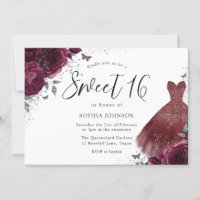 Silver Burgundy Sparkle Dress Rose Sweet 16
