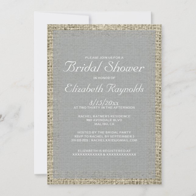 Silver Burlap Bridal Shower Invitations (Front)