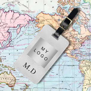 Silver business company logo monogram luggage tag