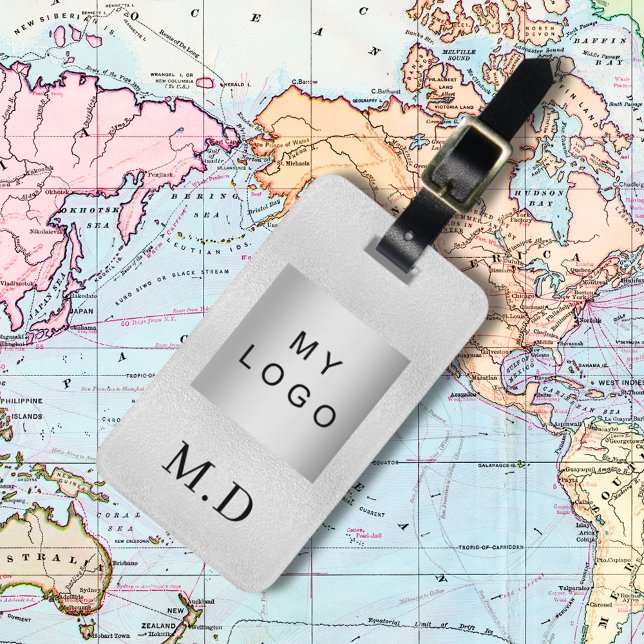Silver business company logo monogram luggage tag (Creator Uploaded)