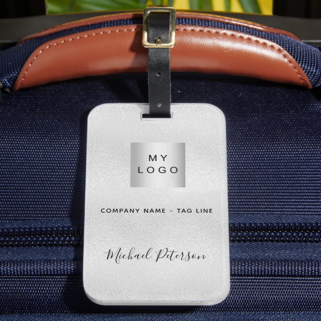 Silver business company logo name luggage tag (Front Insitu 2)