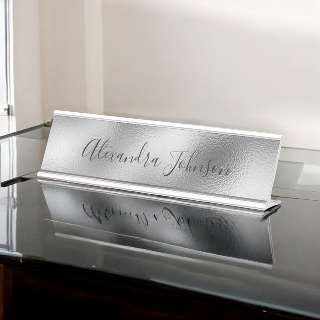 Silver Business Professional Foil Modern Desk Name Plate (Creator Uploaded)