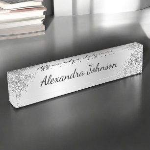 Silver Business Professional Sparkle Glitter Girly Nameplate