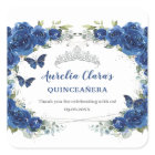 Silver Butterflies Royal Blue Floral Quinceañera