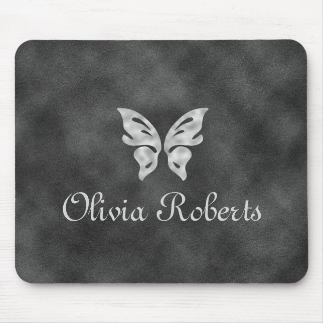 Silver Butterfly & Velvet Personalised Mouse Pad (Front)