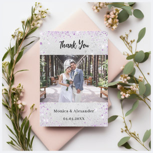 Silver butterfly wedding photo thank you card
