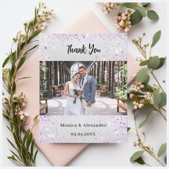 Silver butterfly wedding photo thank you card (Creator Uploaded)