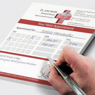 Silver Caduceus Cross Red Medical Appointment Notepad
