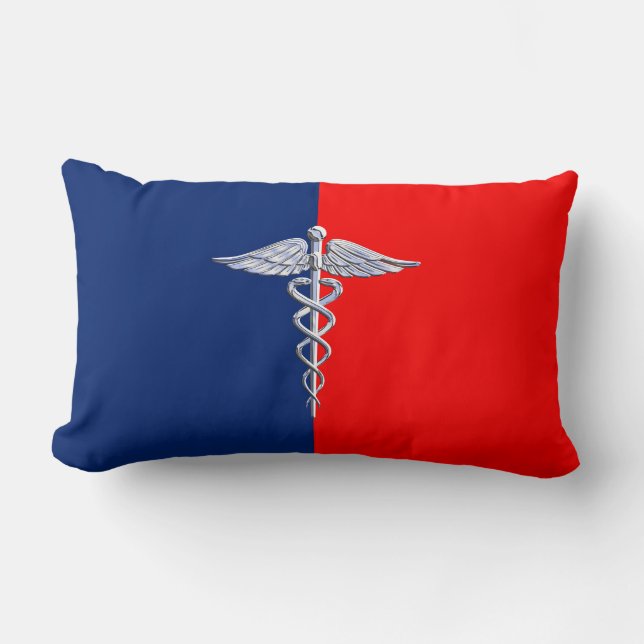 Silver Caduceus Medical Symbol League Lumbar Cushion (Front)
