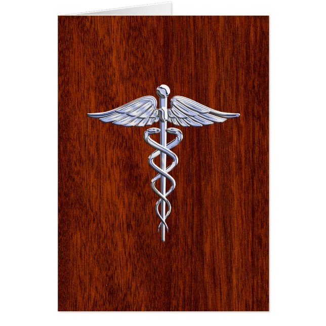 Silver Caduceus Medical Symbol Mahogany Decor (Front)