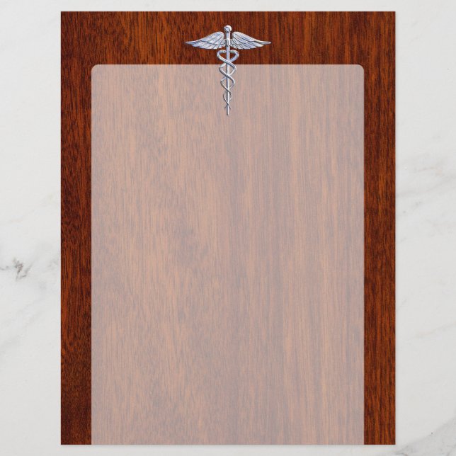 Silver Caduceus Medical Symbol Mahogany Decor (Front)