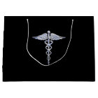 Silver Caduceus Medical Symbol on Black