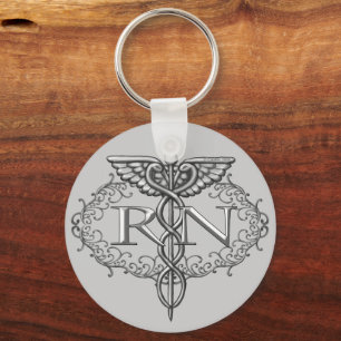 Silver Caduceus RN Nurse  keychain 