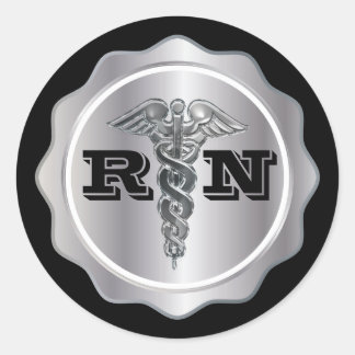 Silver Caduceus RN Nurse | Medical Classic Round Sticker