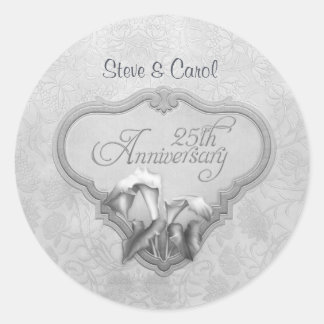 Silver Calla 25th Wedding Anniversary Classic Round Sticker