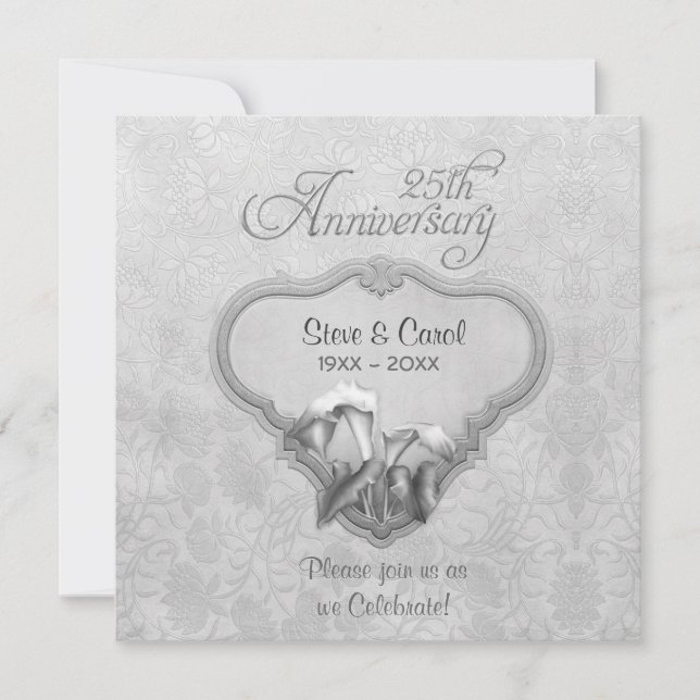 Silver Calla 25th Wedding Anniversary Invitation (Front)