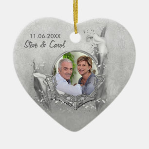 Silver Calla 60th Anniversary Photo Keepsake Ceramic Tree Decoration