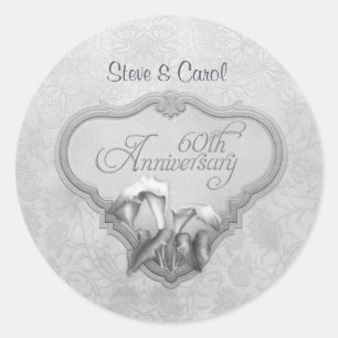 Silver Calla 60th Wedding Anniversary Classic Round Sticker
