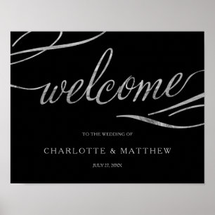Silver Calligraphy   Black Welcome Wedding Poster 