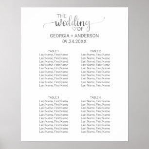 Silver Calligraphy Small Wedding Seating Chart
