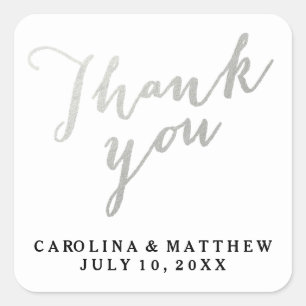 Silver Calligraphy Wedding Thank You Sticker