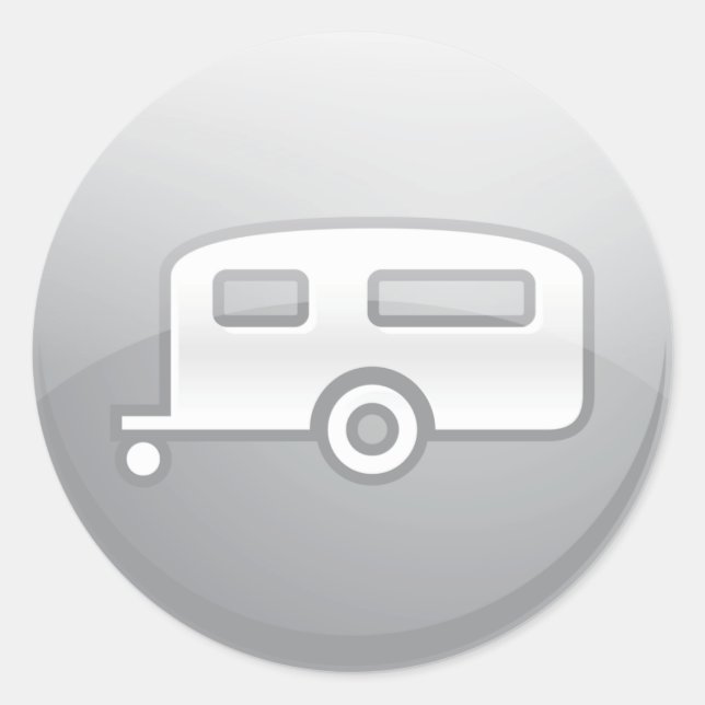 Silver Camper Trailer Icon Minimalist RV Classic Round Sticker (Front)