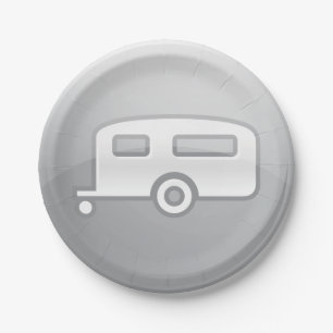 Silver Camper Trailer Icon Minimalist RV Paper Plate