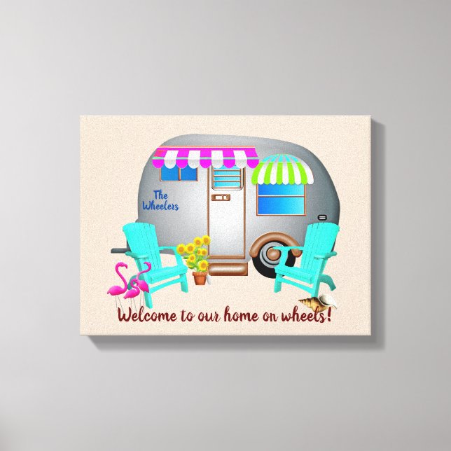 Silver Camper Welcome Name Stretched Canvas Print (Front)