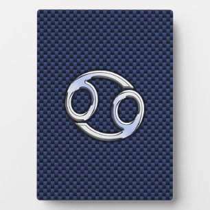 Silver Cancer Sign on Navy Blue Carbon Fibre Print Plaque