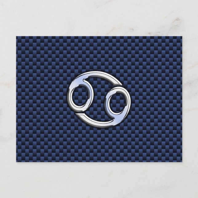Silver Cancer Sign on Navy Blue Carbon Fibre Print Postcard (Front)