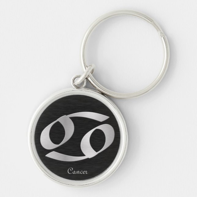 Silver Cancer Zodiac Symbol Key Ring (Front)