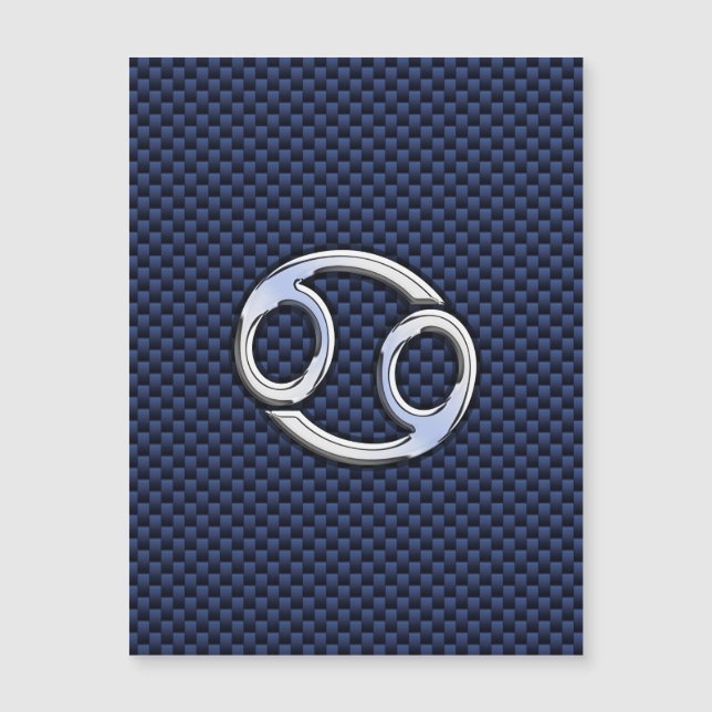 Silver Cancer Zodiac Symbol Navy Carbon Fibre (Front)
