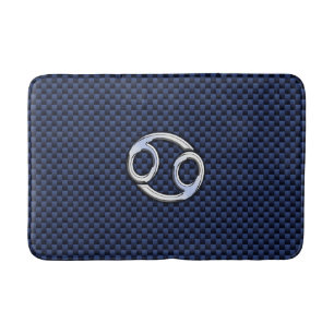 Silver Cancer Zodiac Symbol Navy Carbon Fibre Bath Mat