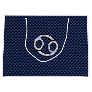Silver Cancer Zodiac Symbol Navy Carbon Fibre Large Gift Bag