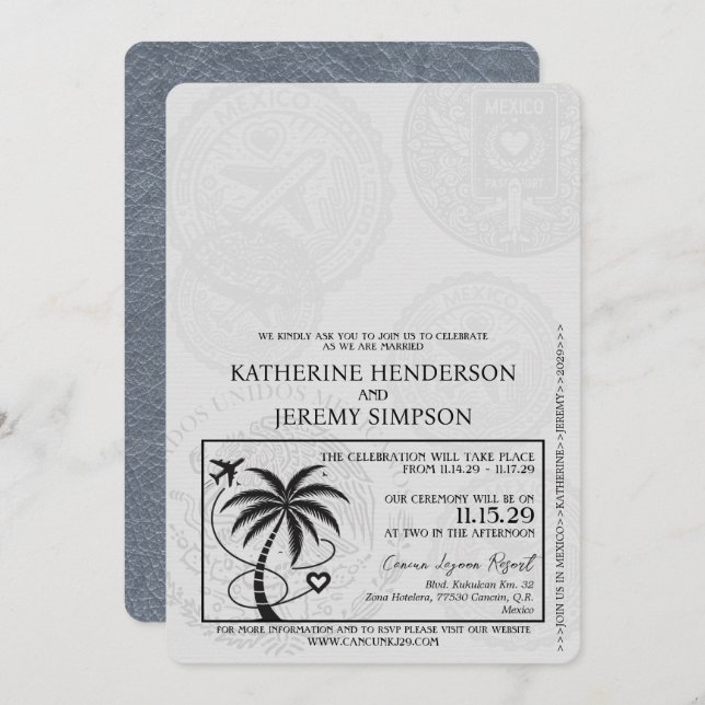 Silver Cancun Passport Wedding Invitation (Front/Back)