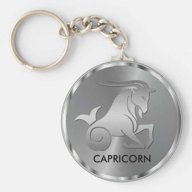 Silver Capricorn the Goat - Zodiac Sign Key Ring (Front)