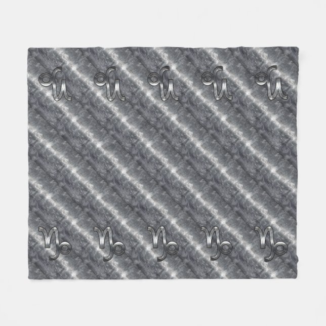 Silver Capricorn Zodiac Symbol Steel Style Fleece Blanket (Front (Horizontal))