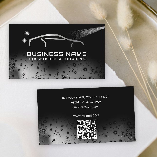 Silver Car Wash Automotive Cleaning Auto Detailing Business Card (Silver Car Wash Automotive Cleaning Auto Detailing Business Card)