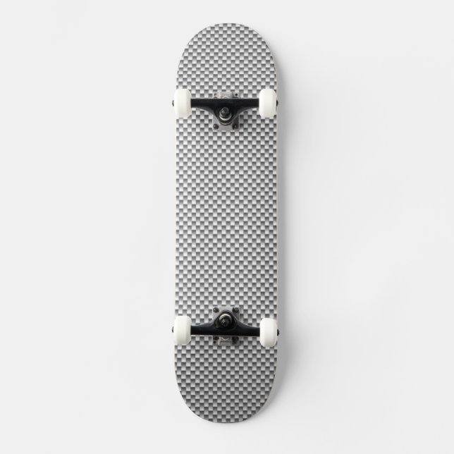 Silver Carbon Fibre Style Print Skateboard (Front)