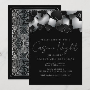 Silver Casino Night Party Invitations