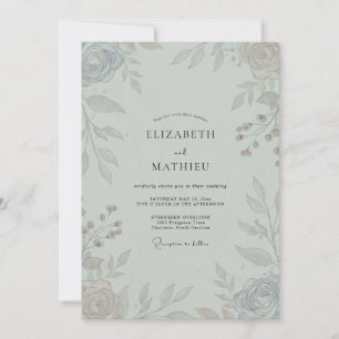 Silver Celadon Leafy Wedding Invitation