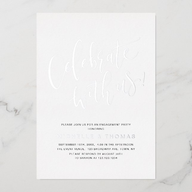 Silver Celebrate With Us Modern Simple Engagement  (Front)