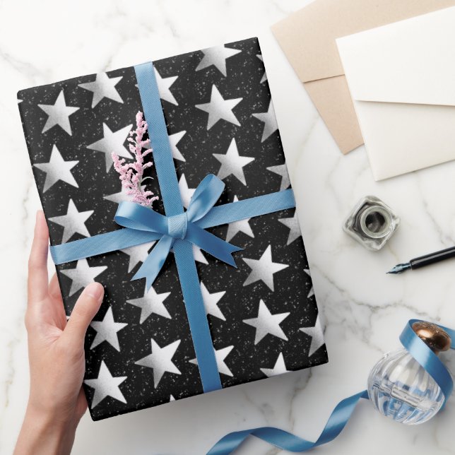 Silver Celebration Stars Wrapping Paper (Gifting)