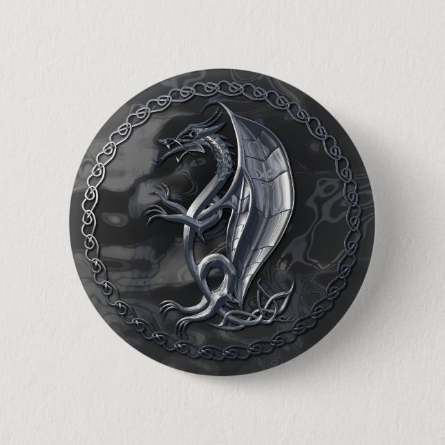 Silver Celtic Dragon Button (Front)