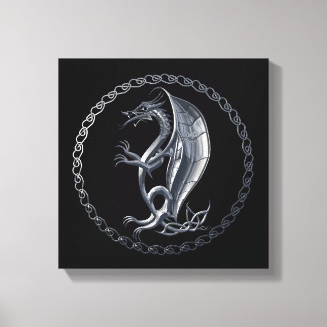 Silver Celtic Dragon Canvas Print (Front)