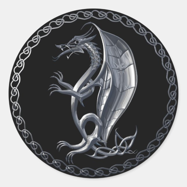 Silver Celtic Dragon Sticker (Front)