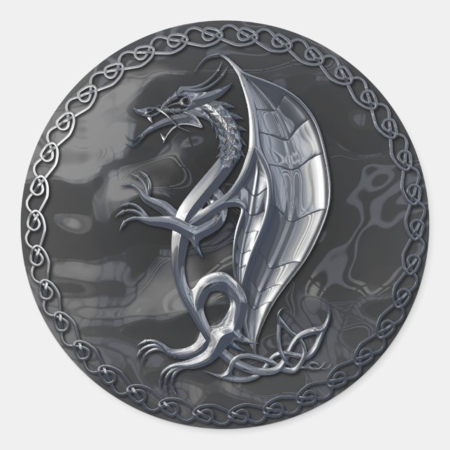 Silver Celtic Dragon Sticker (Front)